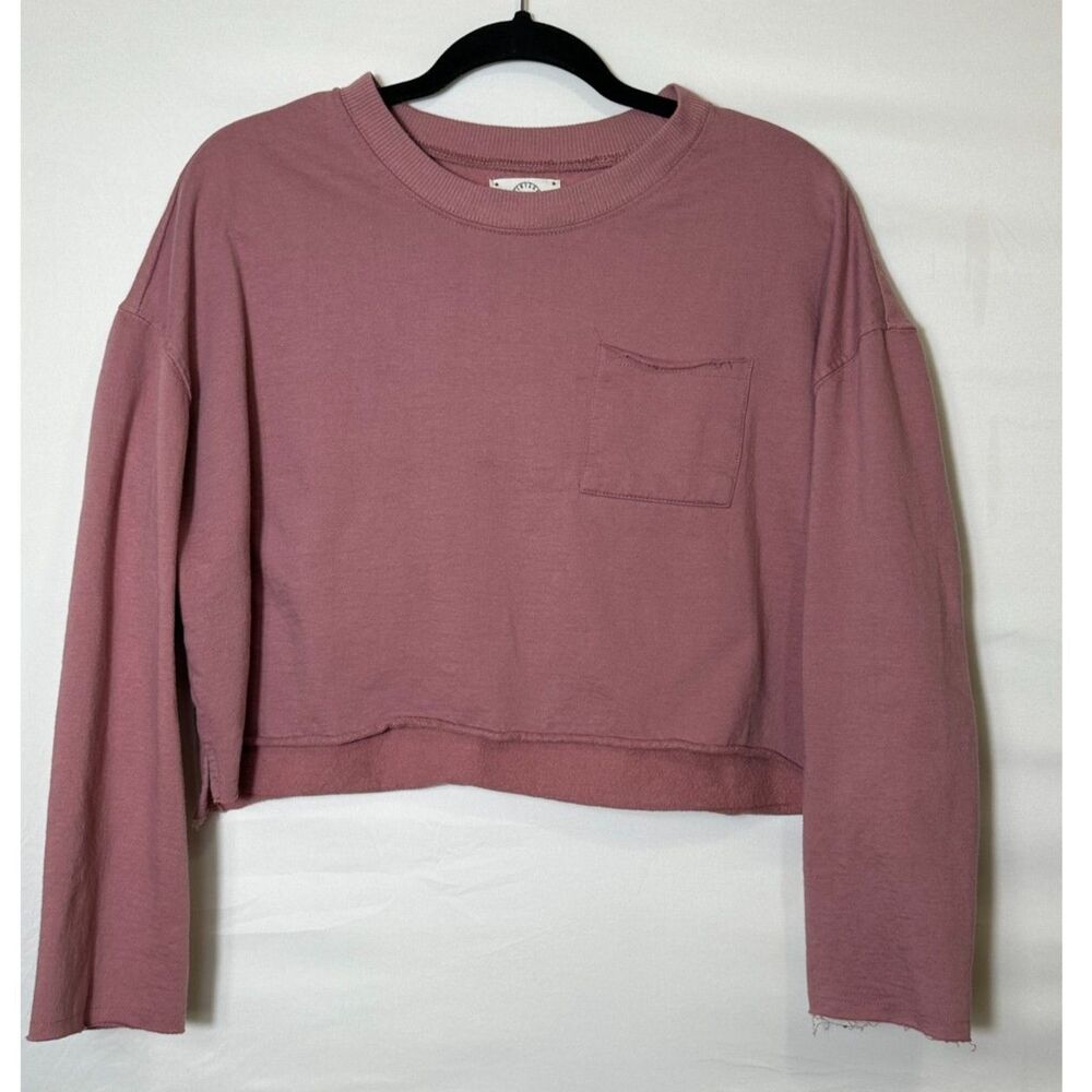 One Step Up Women's Athletic Athleisure Cropped Mauve Colored Sweatshirt Size L